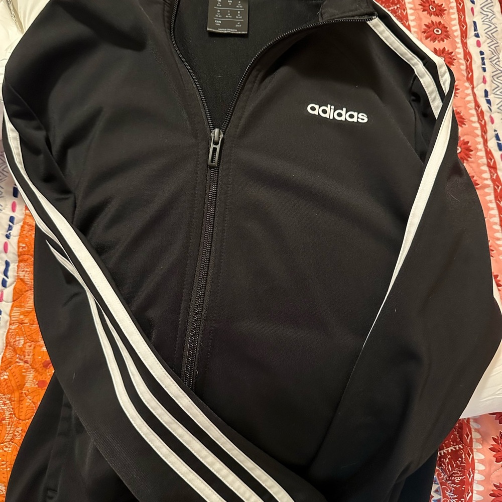 Adidas Black Track Jacket with White Stripes